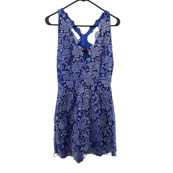 Free People Size 4 Dress Margot Lace Mini Blue Halter Special Event Side Zipper - Picture 1 of 4